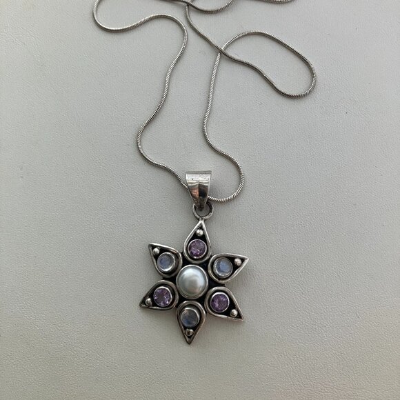 Pearl, Moon stone, Light purple gemstone, 925 Sterling Silver pendant - Picture 4 of 9